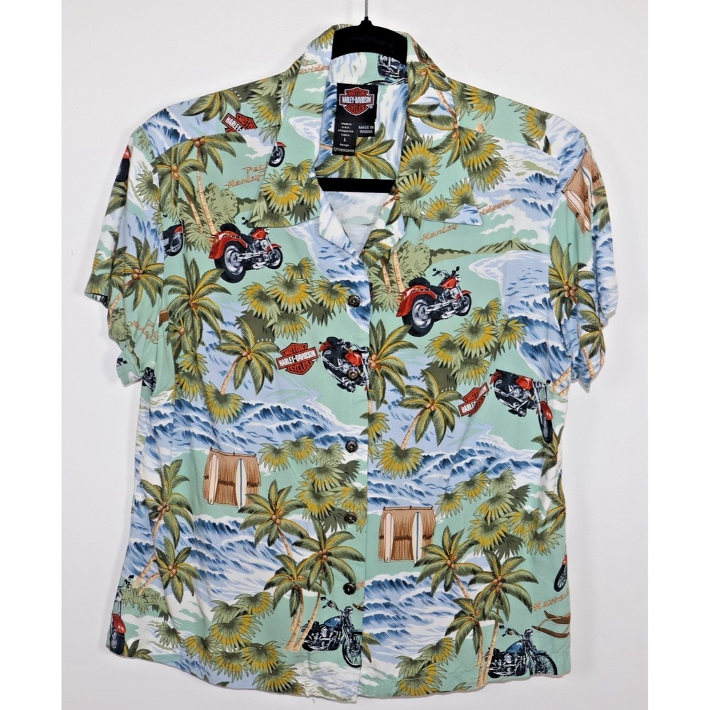 HARLEY DAVIDSON Hawaiian Shirt Size Large Youth Official Motorcycle Button up